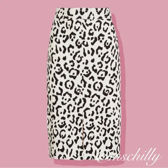 NWT Ann Taylor White Black Animal Print Midi Pencil Skirt Sz 8 - Picture 2 of 8